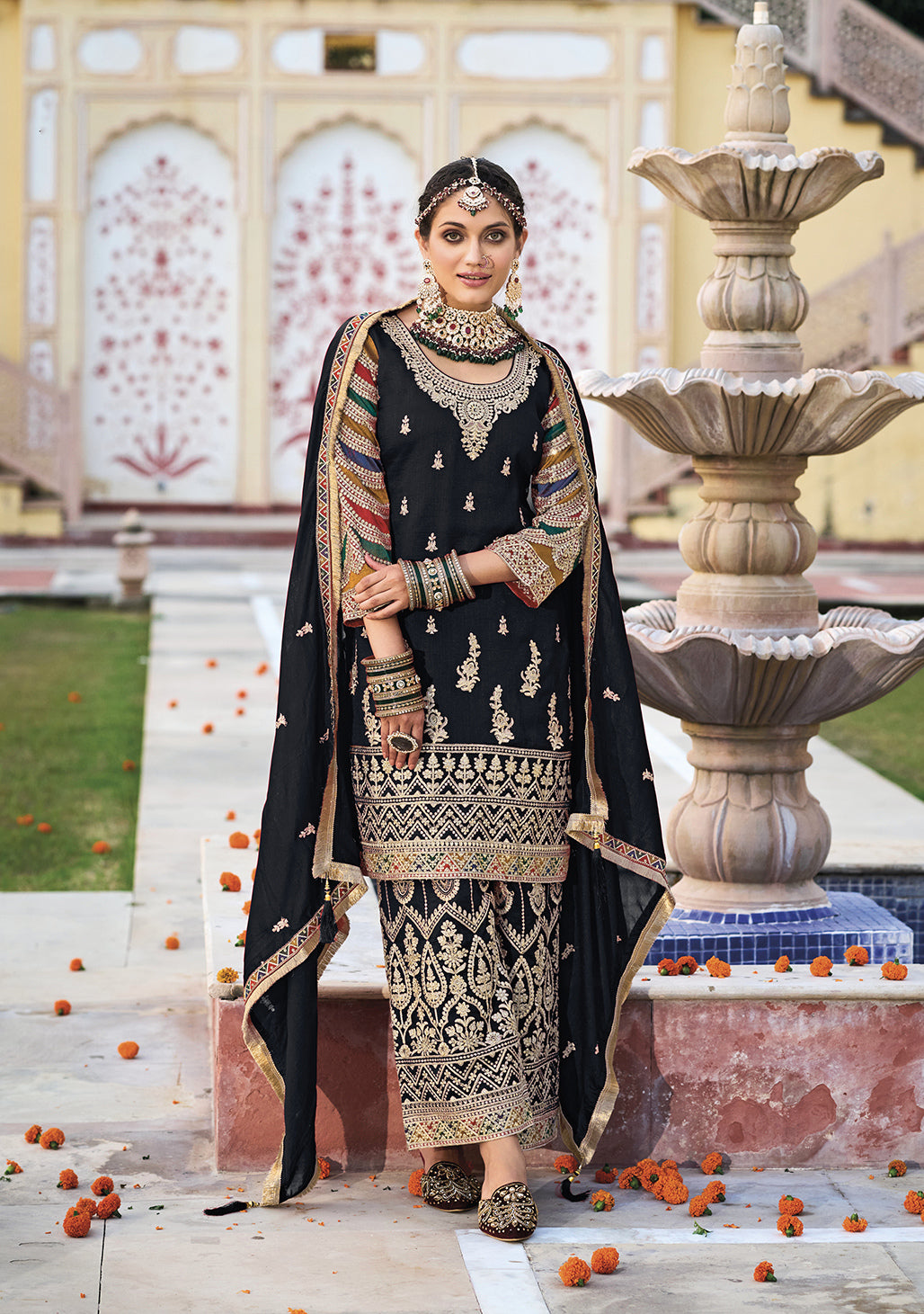 Readymade Stylish Black Designer Palazzo Salwar Kameez