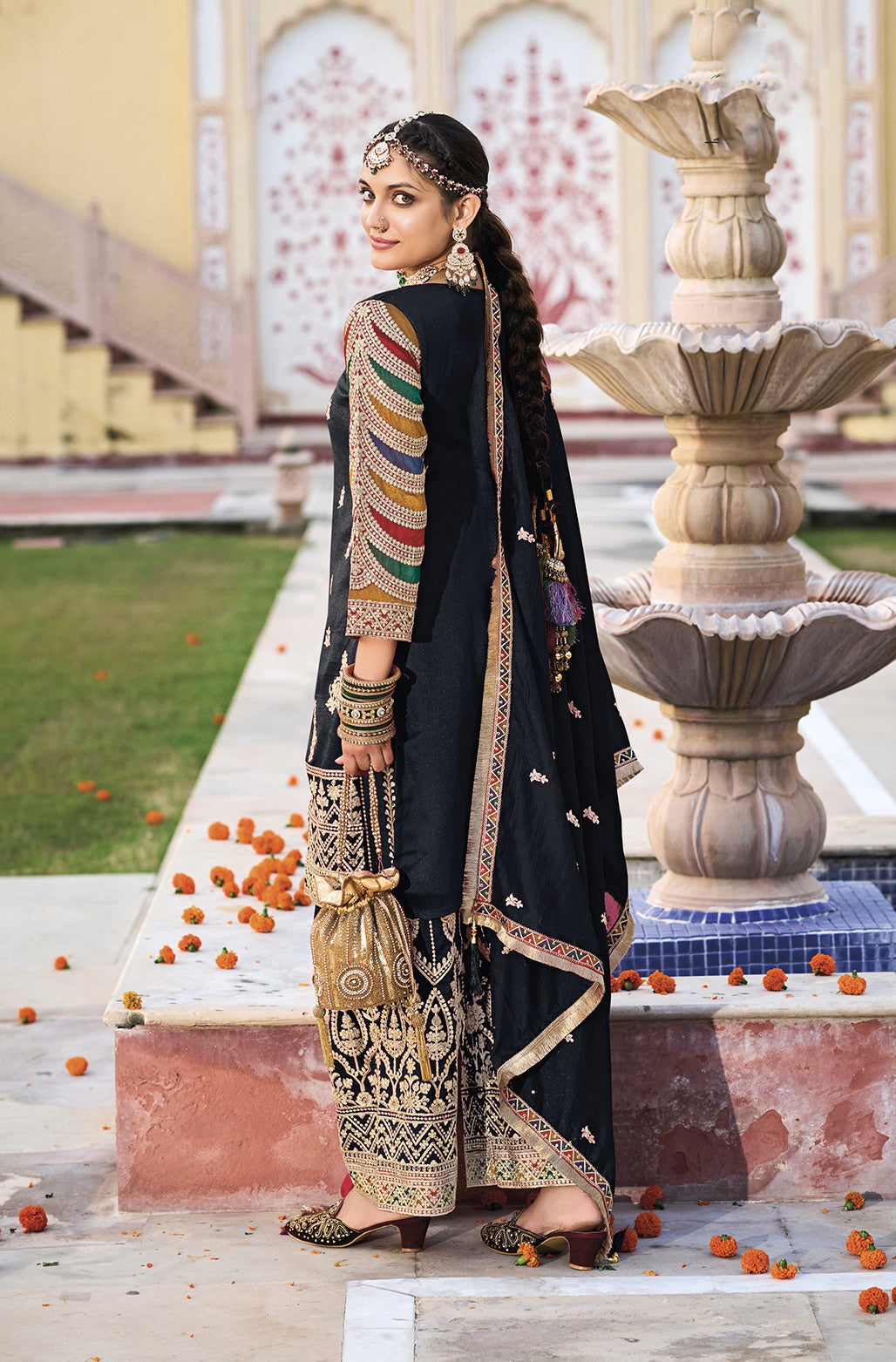 Readymade Stylish Black Designer Palazzo Salwar Kameez