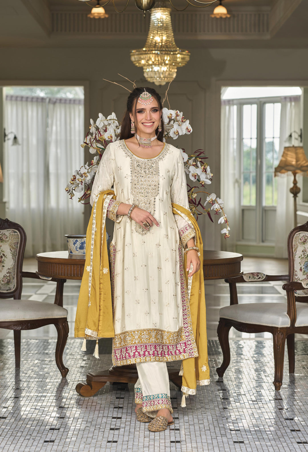 Readymade Elegant White Designer Salwar Kameez