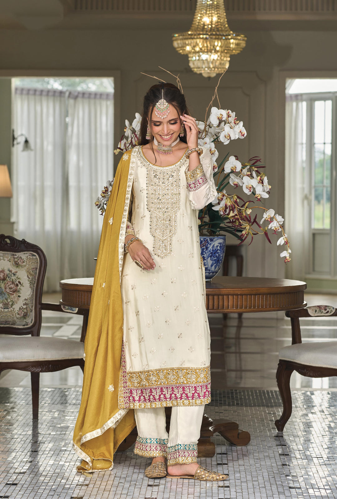 Readymade Elegant White Designer Salwar Kameez