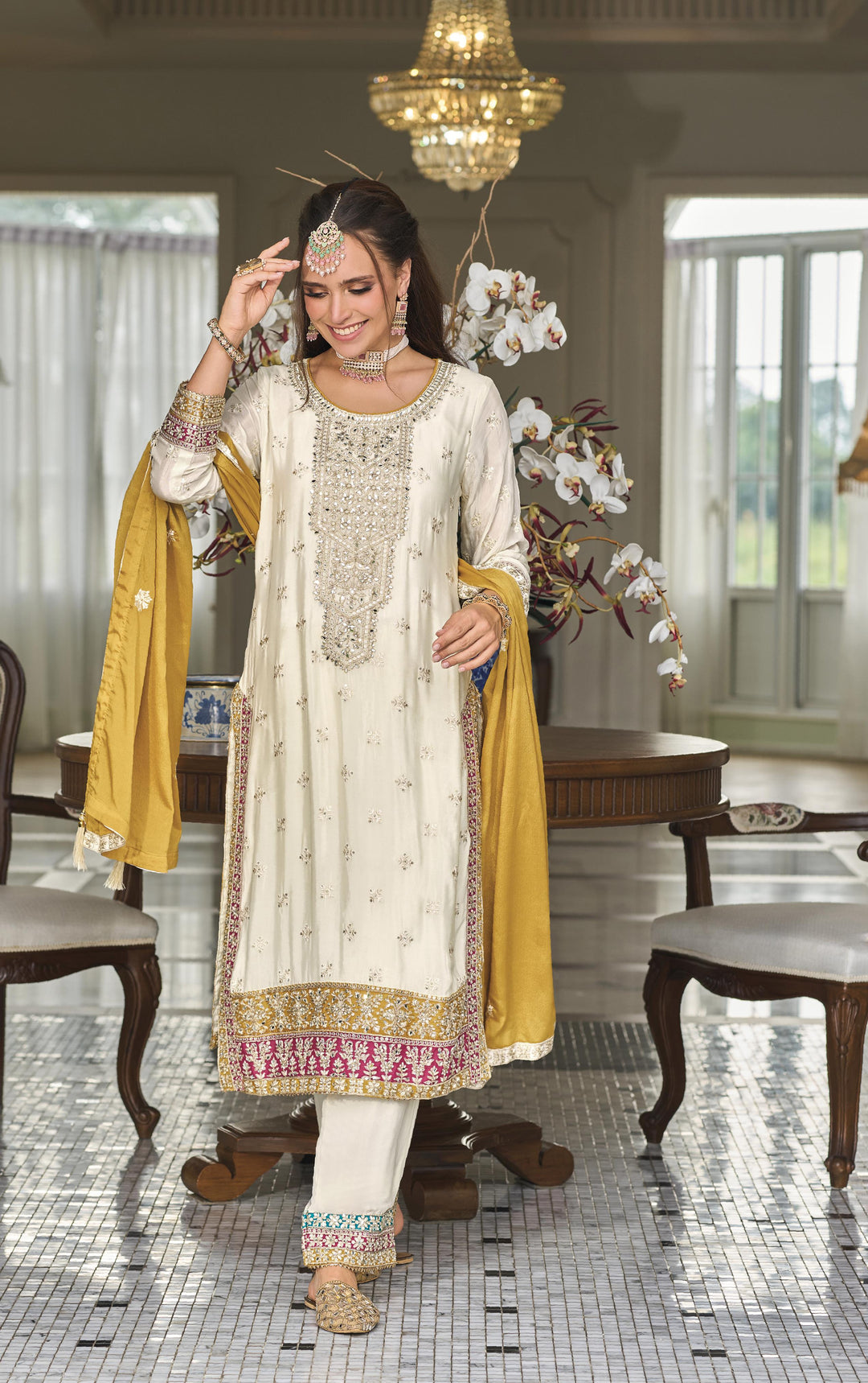 Readymade Elegant White Designer Salwar Kameez