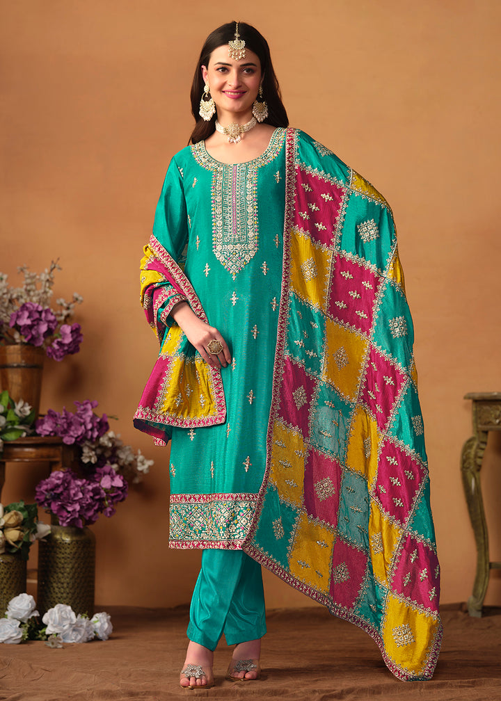 Readymade Elegant Bottle Green Salwar Kameez