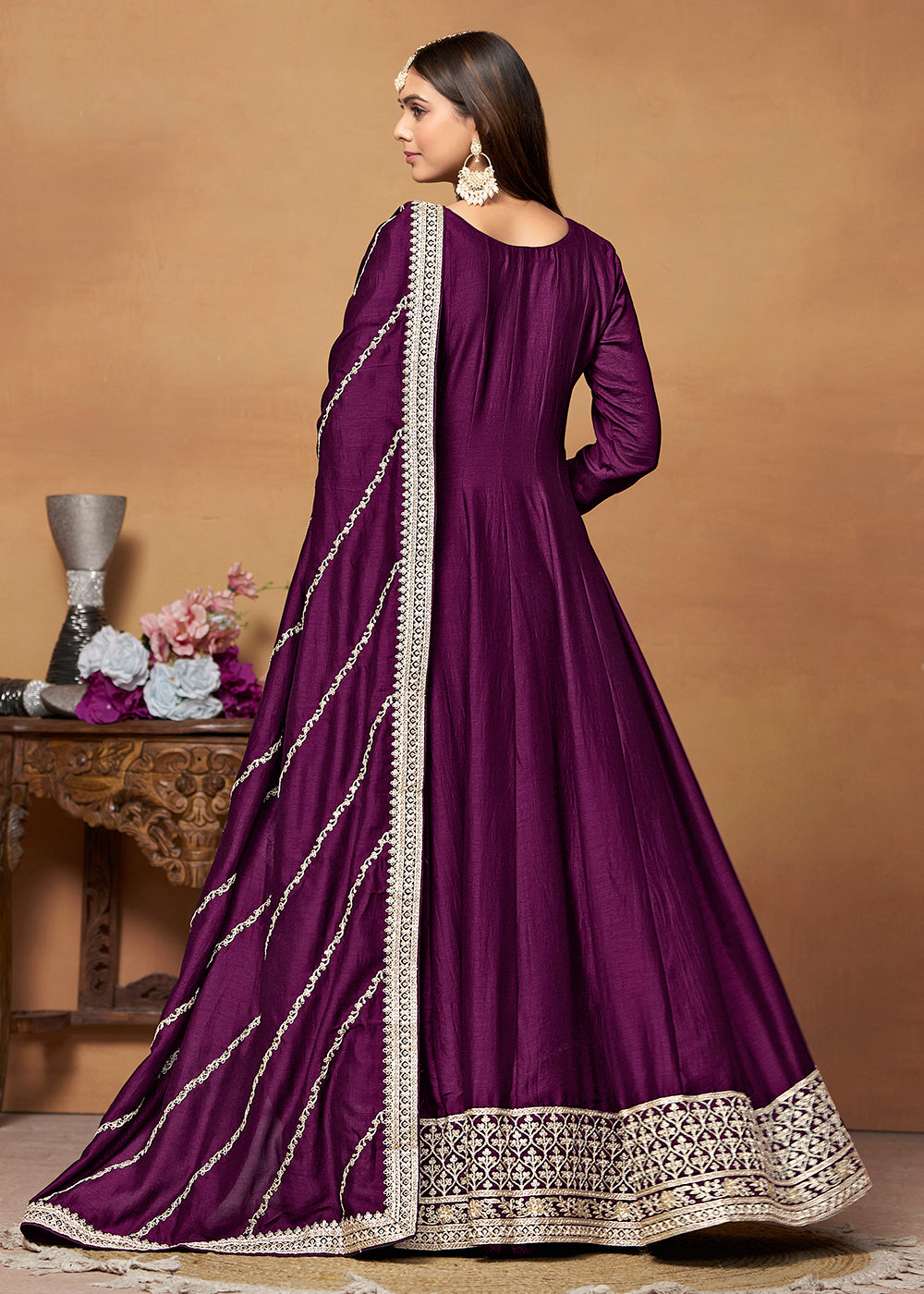 Readymade Wine Designer Anarkali Salwar Kameez