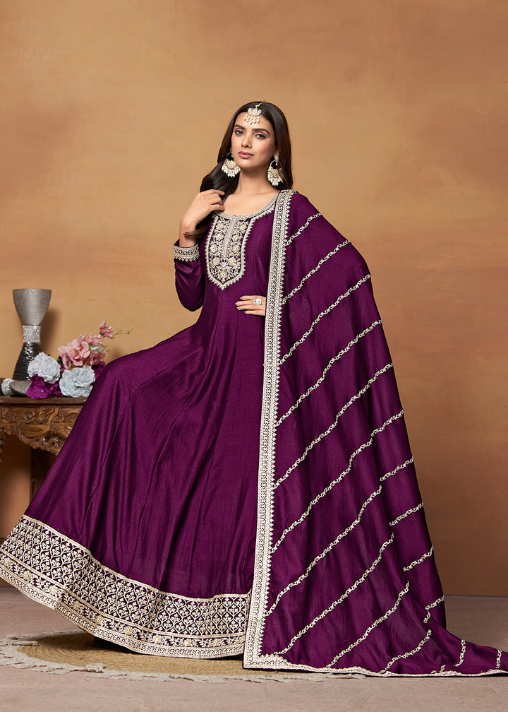 Readymade Wine Designer Anarkali Salwar Kameez