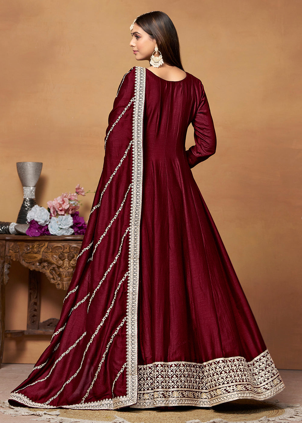 Readymade Maroon Designer Anarkali Salwar Kameez