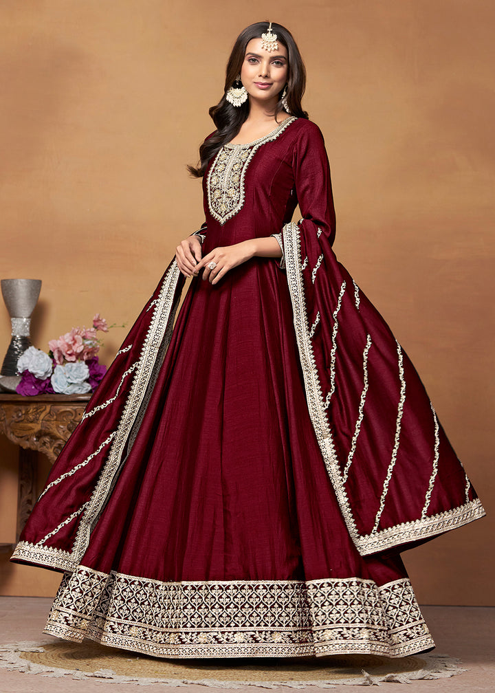 Readymade Maroon Designer Anarkali Salwar Kameez