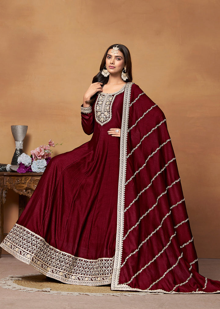 Readymade Maroon Designer Anarkali Salwar Kameez