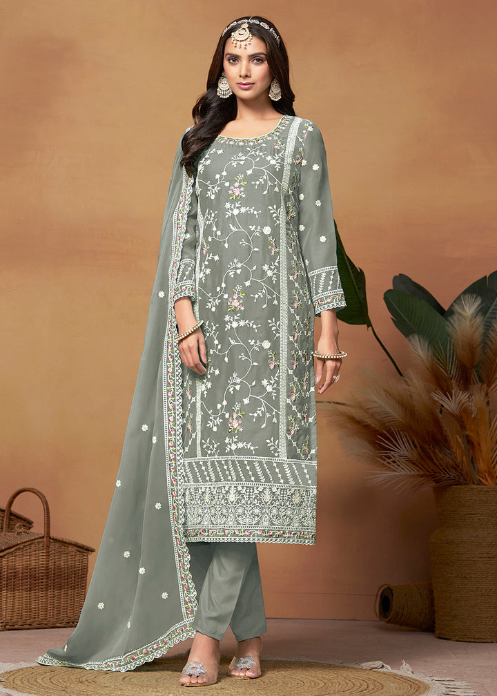 Readymade Greay Designer Salwar Kameez