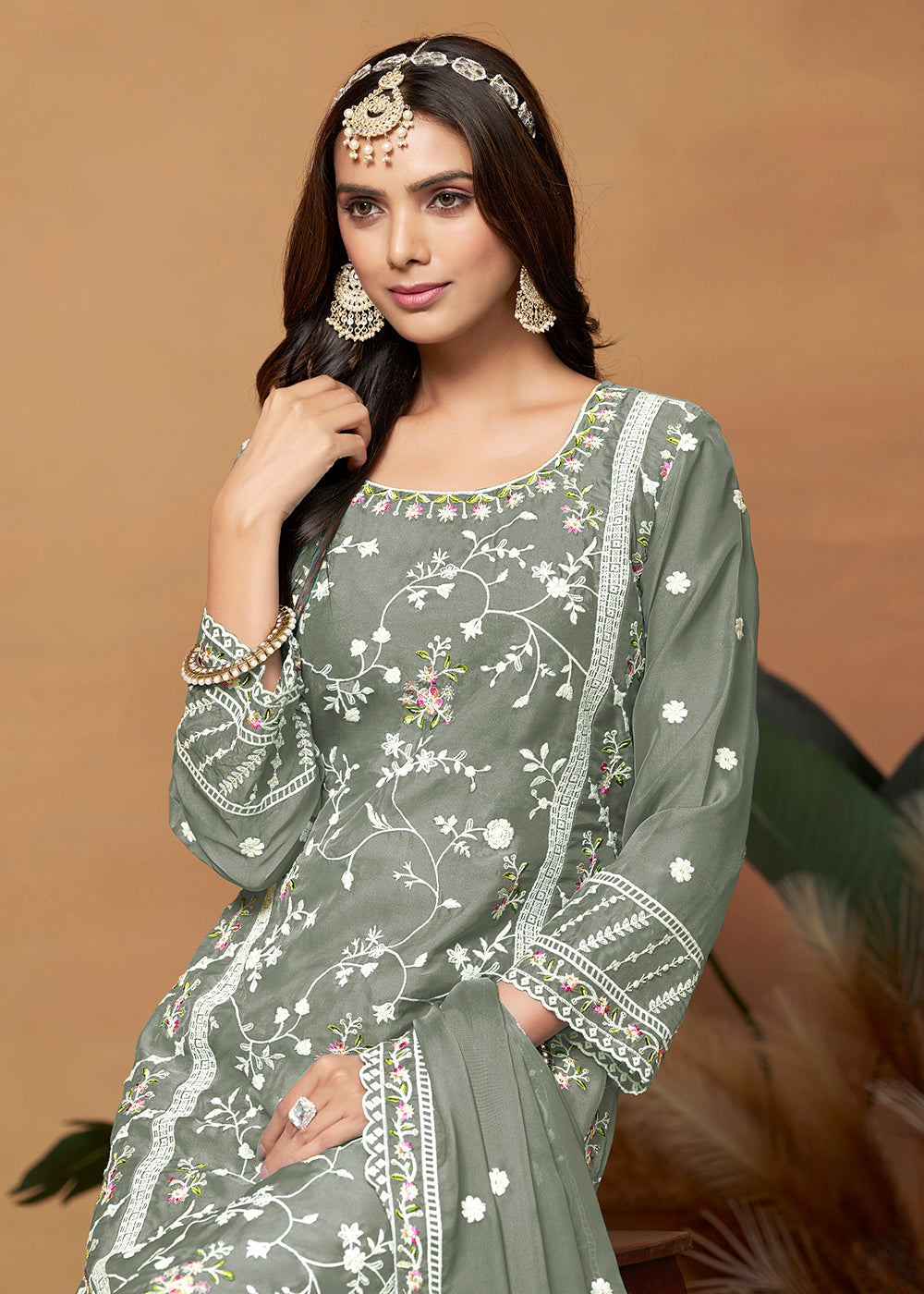 Readymade Greay Designer Salwar Kameez