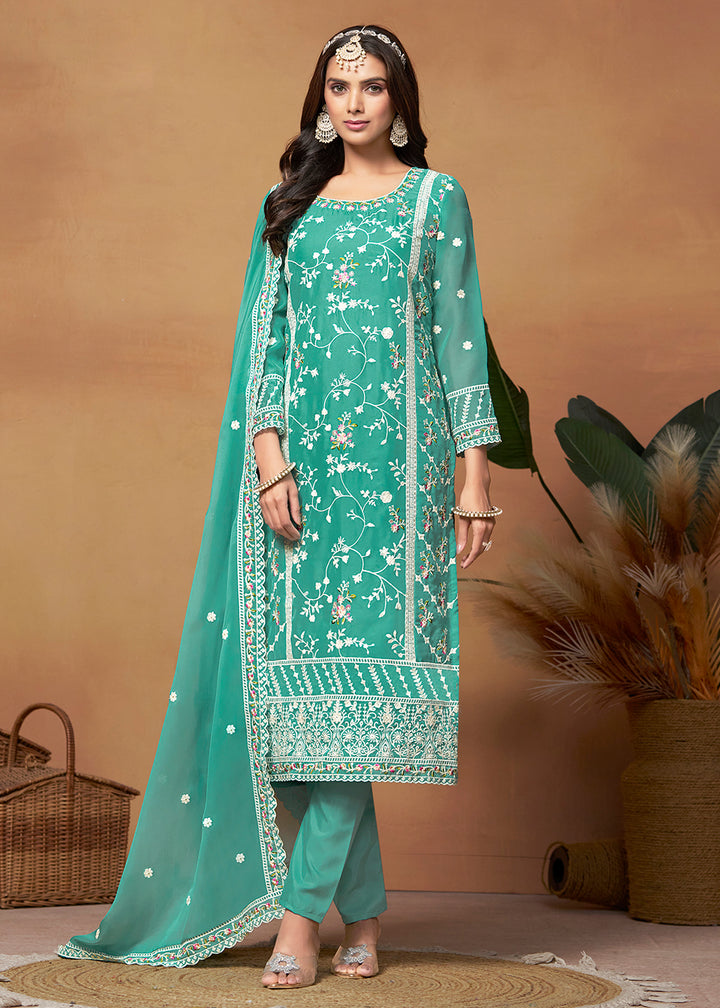 Readymade Bottle Green Designer Salwar Kameez