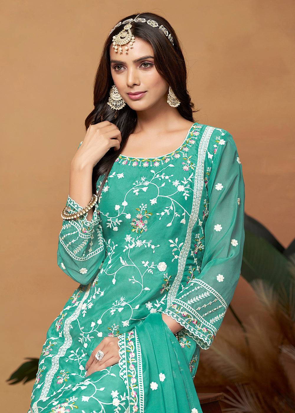 Readymade Bottle Green Designer Salwar Kameez