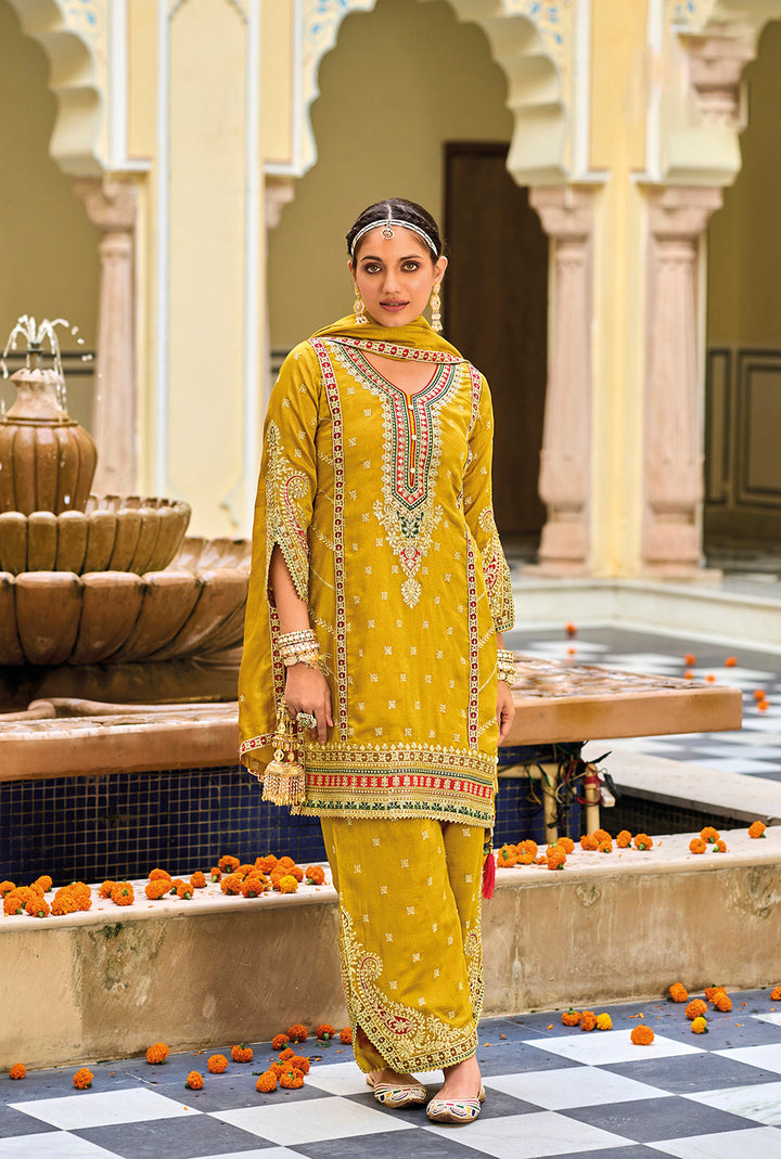 Readymade Sunny Yellow Radiance: Premium Silk Salwar Kameez