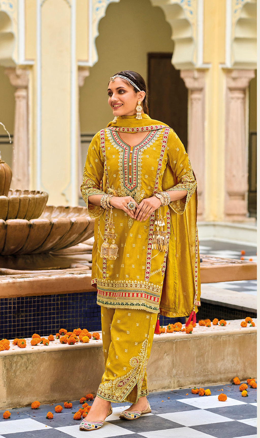 Readymade Sunny Yellow Radiance: Premium Silk Salwar Kameez