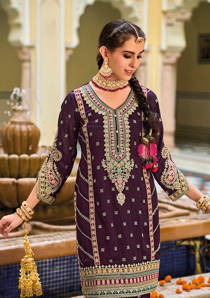 Readymade Wine Elegance Unveiled Premium Silk Salwar Kameez