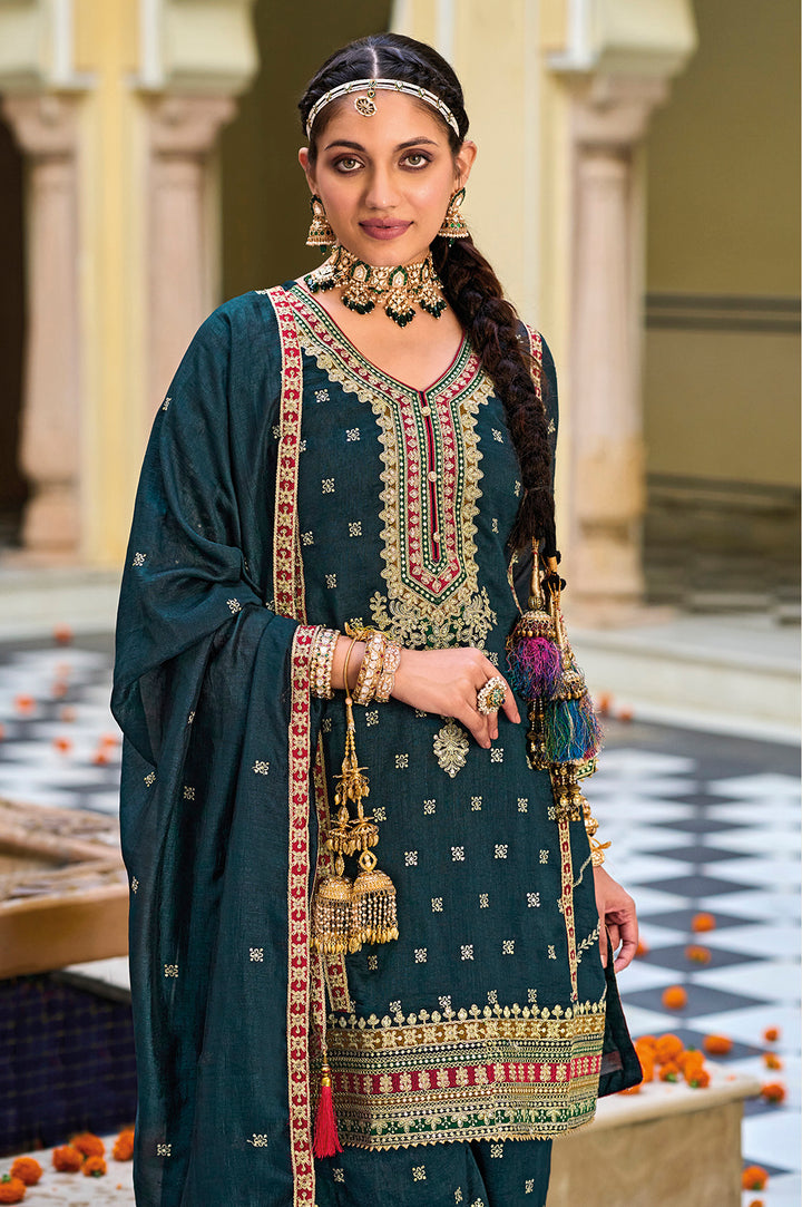 Readymade Regal Rama Green Splendor: Premium Silk Salwar Kameez