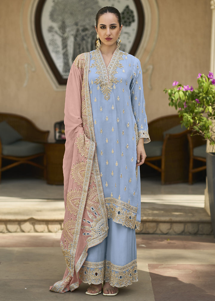 Readymade Sky Blue Designer Salwar Kameez