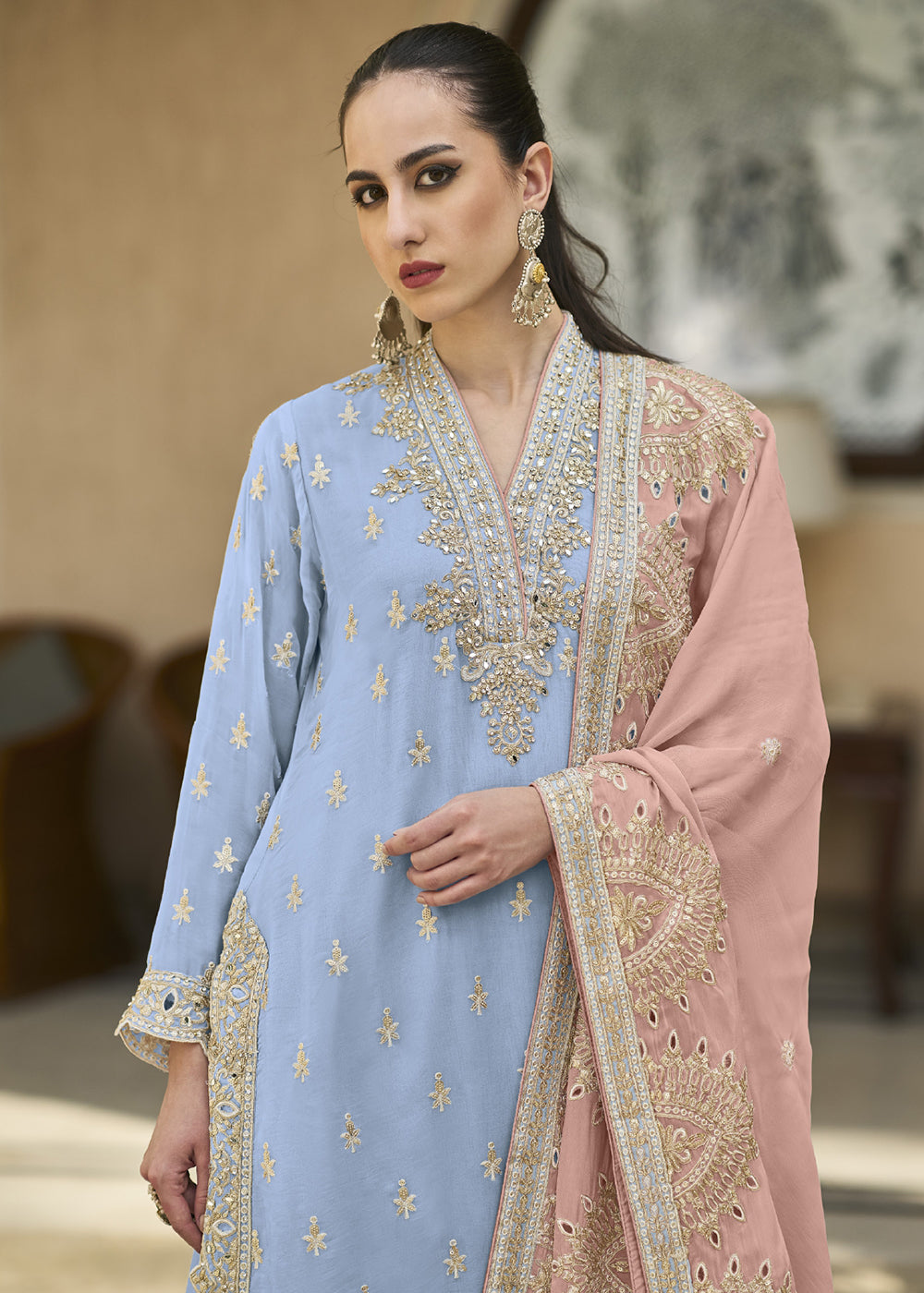 Readymade Sky Blue Designer Salwar Kameez