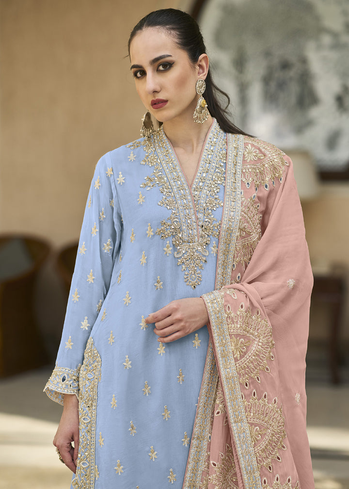 Readymade Sky Blue Designer Salwar Kameez