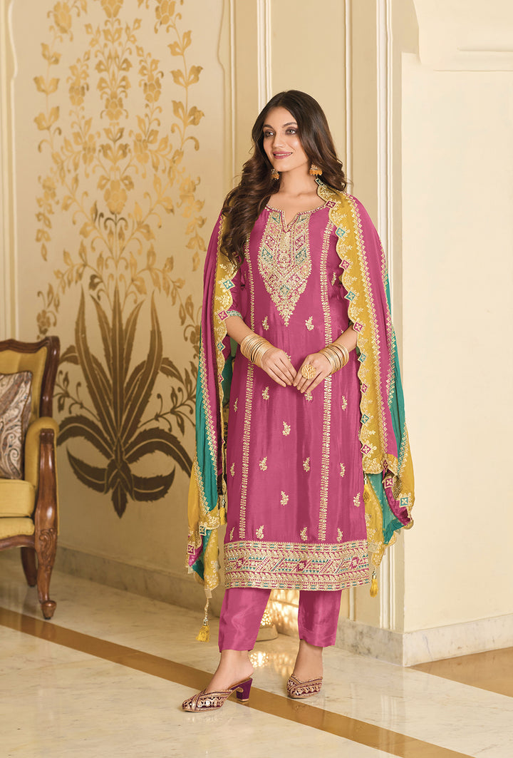 ReadymadeGraceful Pink Premium Silk Salwar Kameez