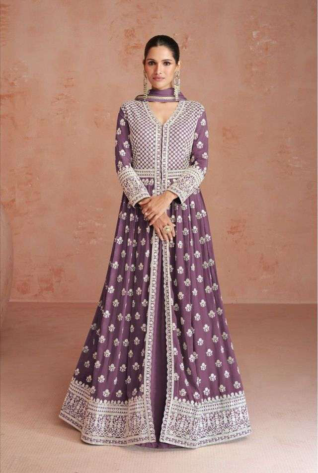 Alluring Plum Designer Anarkali Suit Stitched