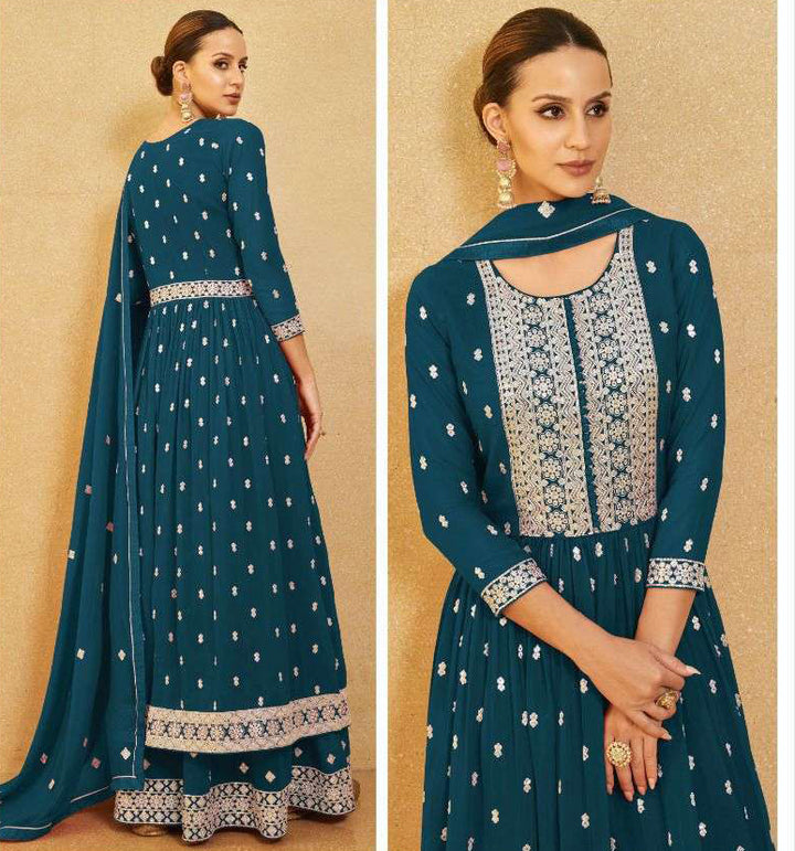 Stunning Blue Sharara Salwar Kameez Suit