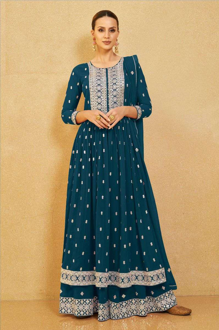 Stunning Blue Sharara Salwar Kameez Suit