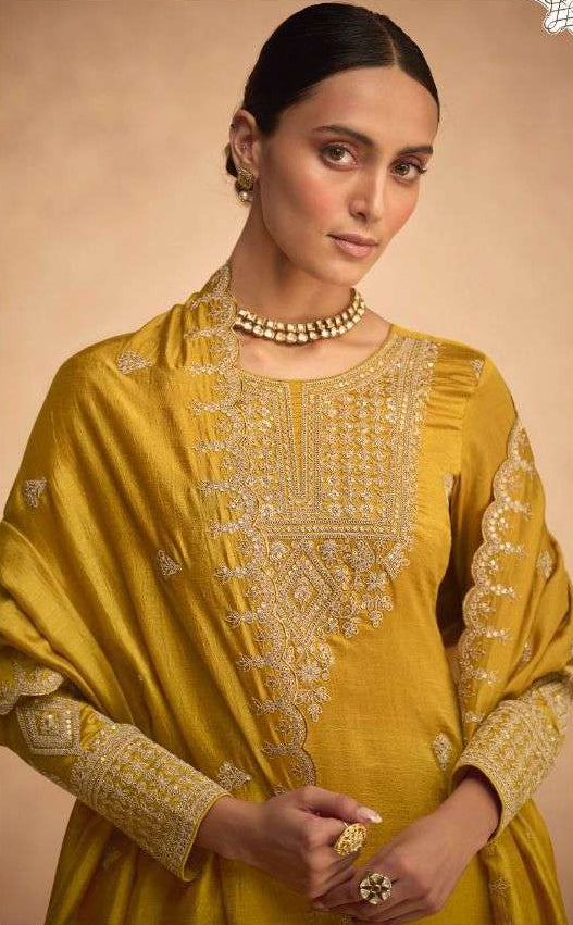 Yellow Palazzo Type Salwar Suit - Premium Silk