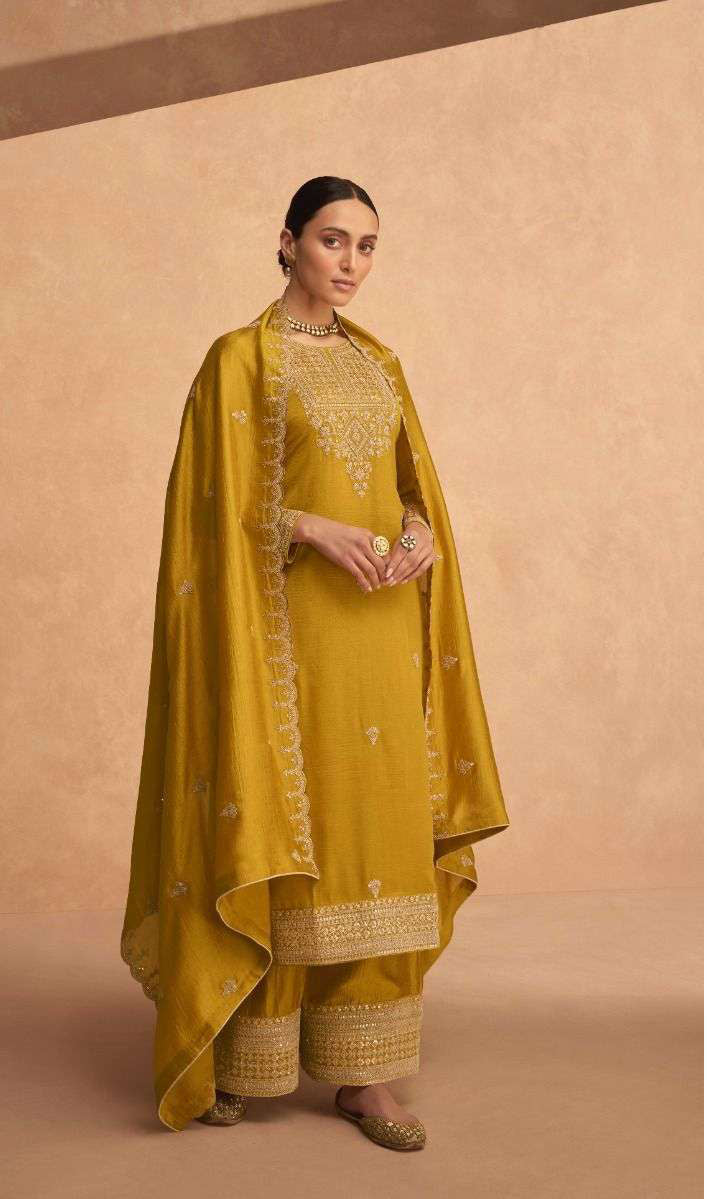 Yellow Palazzo Type Salwar Suit - Premium Silk