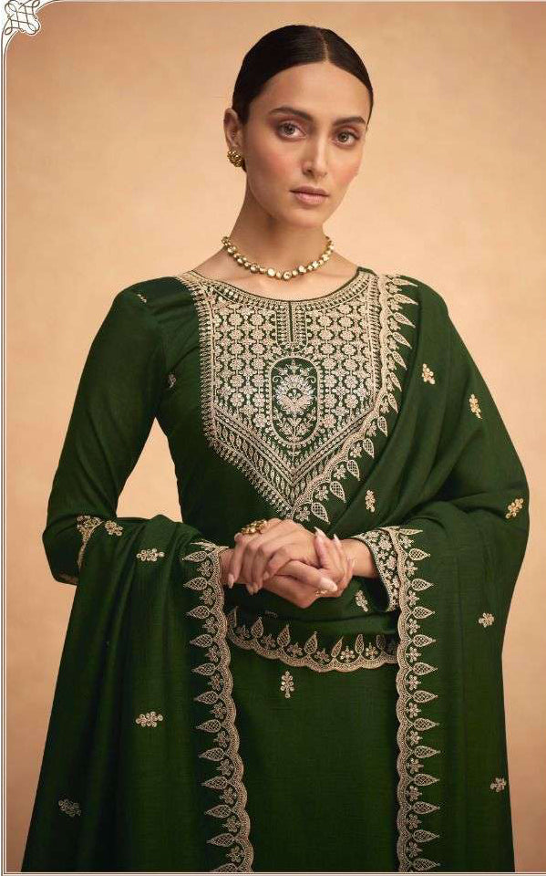 Mehendi Green Palazzo Type Salwar Suit - Premium Silk