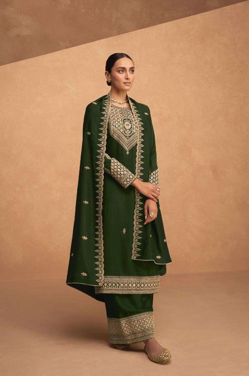 Mehendi Green Palazzo Type Salwar Suit - Premium Silk