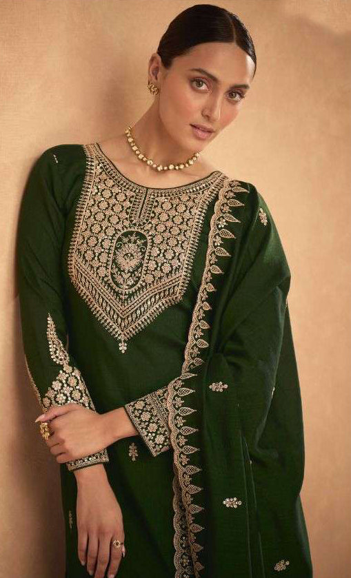 Mehendi Green Palazzo Type Salwar Suit - Premium Silk