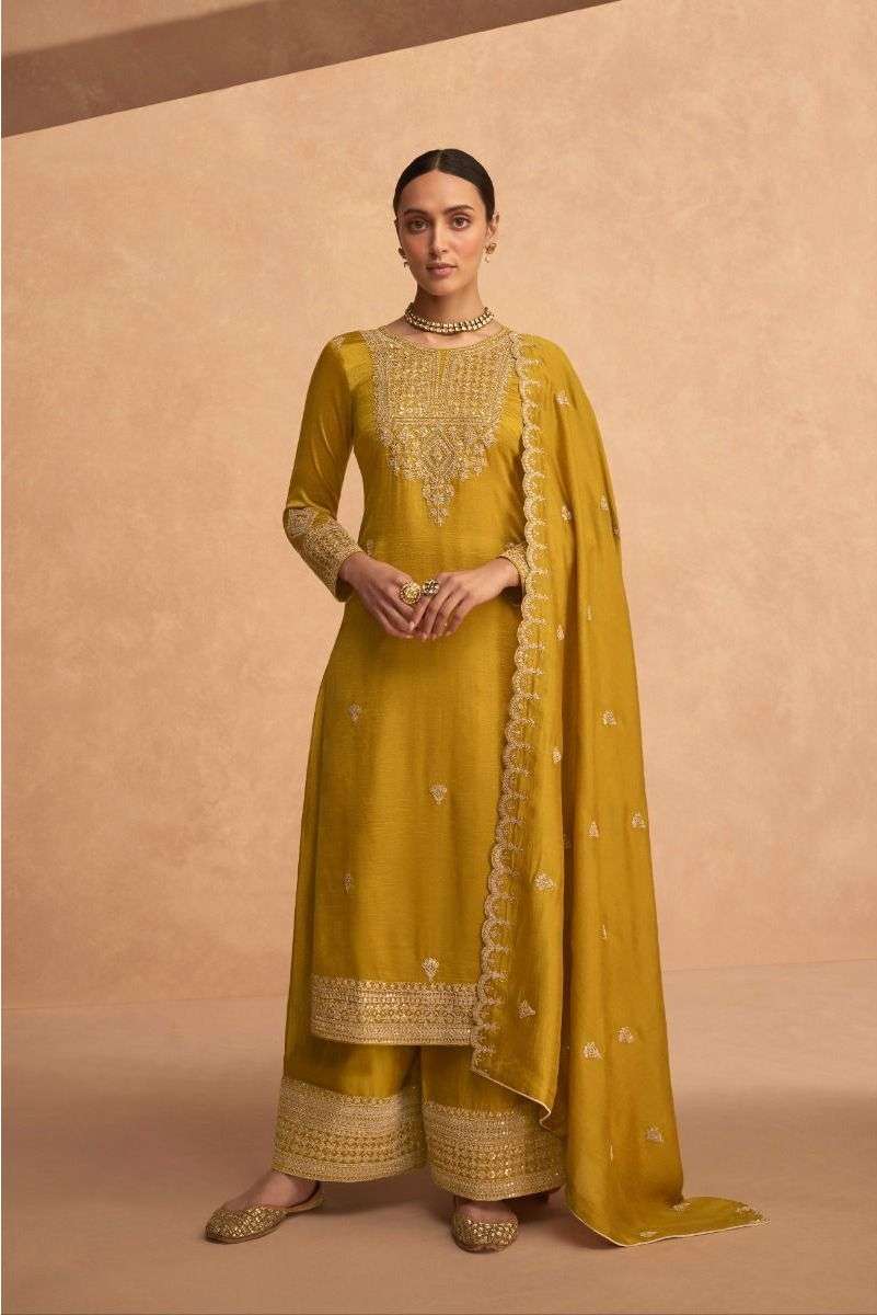 Yellow Palazzo Type Salwar Suit - Premium Silk