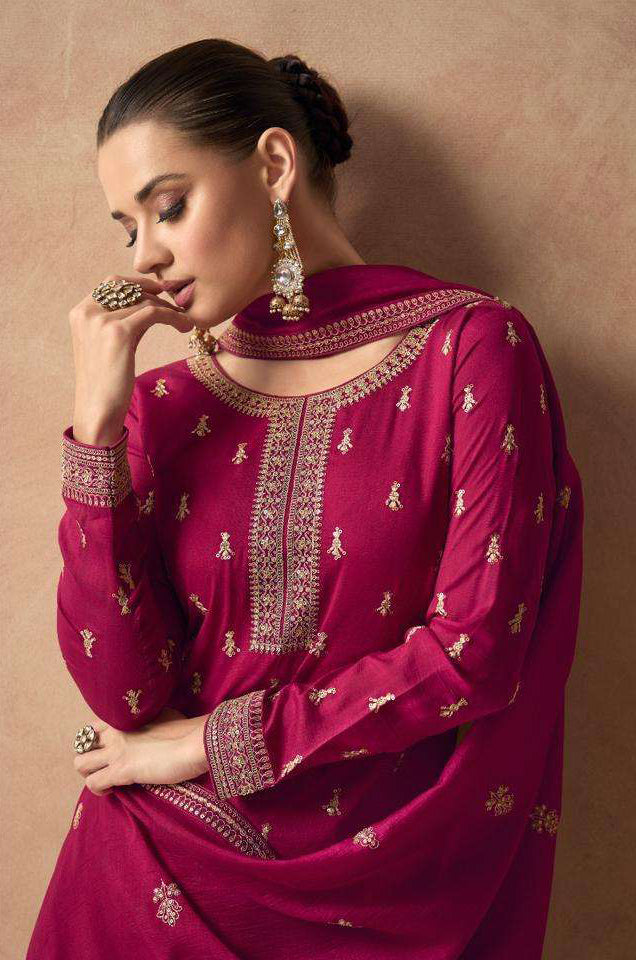 Pink Partywear Designer Salwar Suit | Premium Silk