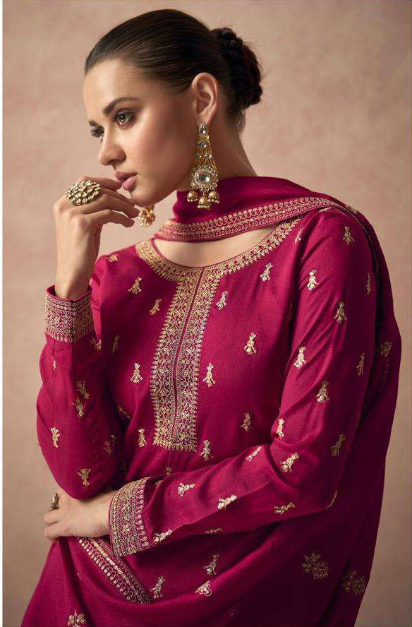 Pink Partywear Designer Salwar Suit | Premium Silk