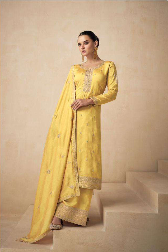 Designer Salwar Kameez Palazzo Pant Style Yellow