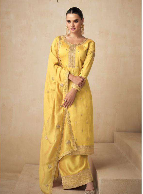 Designer Salwar Kameez Palazzo Pant Style Yellow