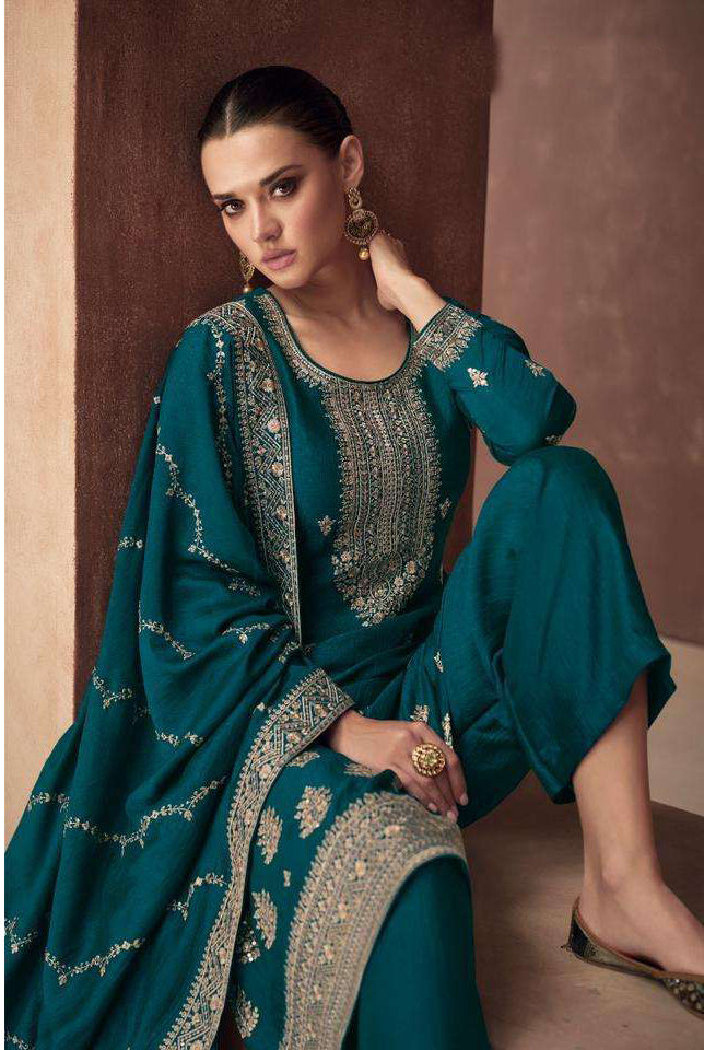 Elegant Dark Blue Wedding Salwar Kameez Palazzo Style