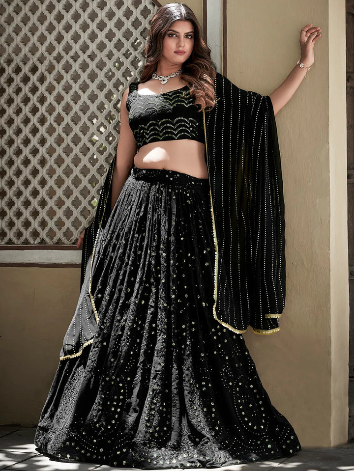 Elegant Black Georgette Partywear Lehenga