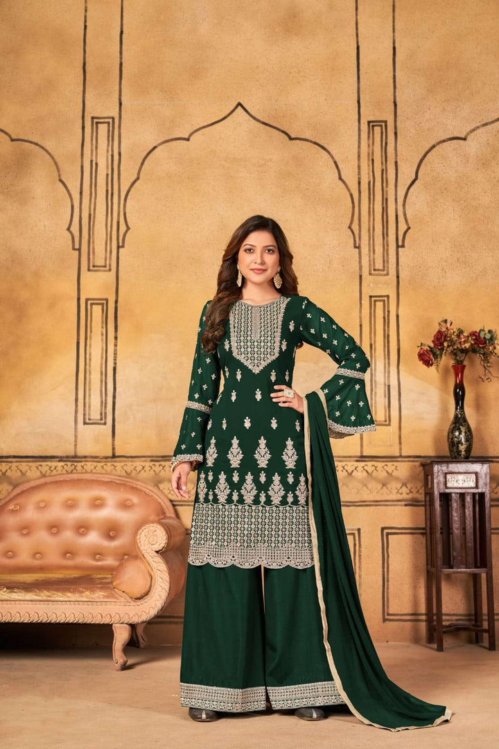 Stylish Green Salwar Suit Sharara Type