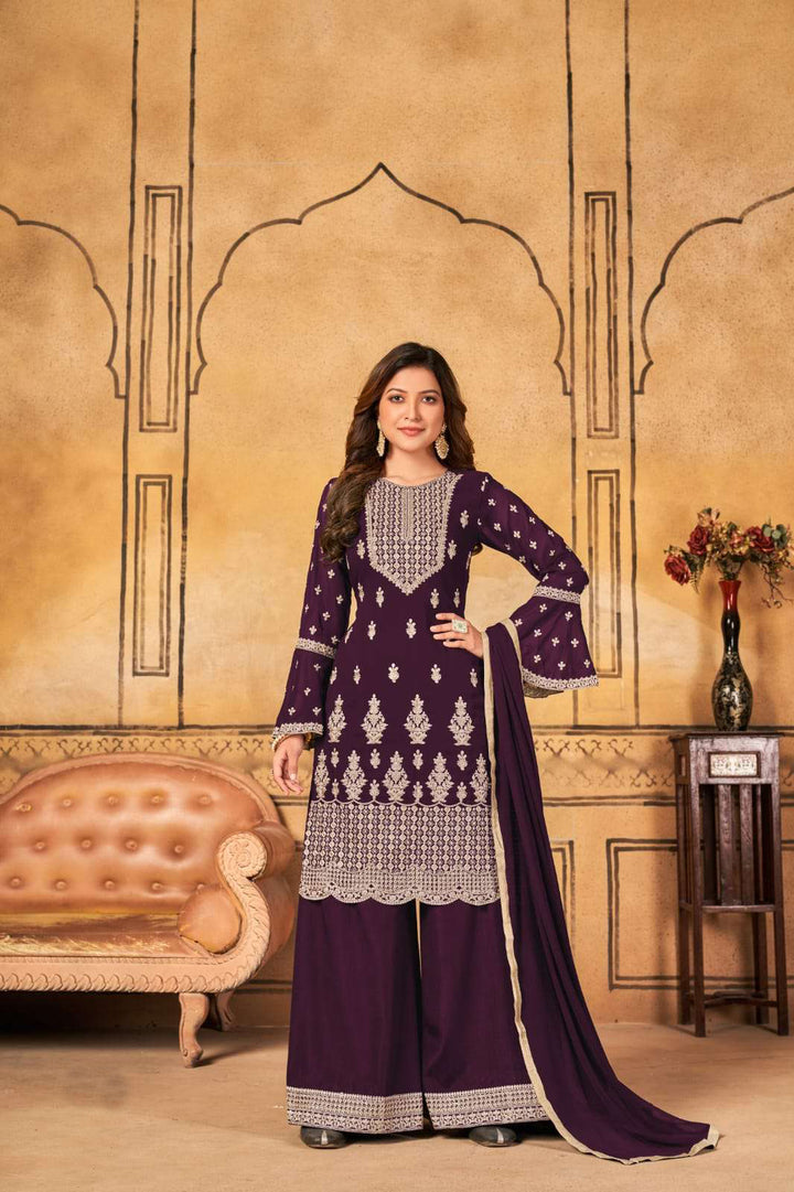 Elegant Purple Salwar Suit Sharara Type