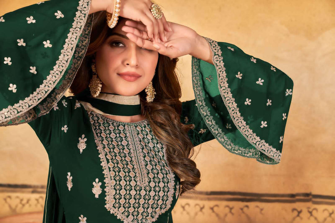 Stylish Green Salwar Suit Sharara Type