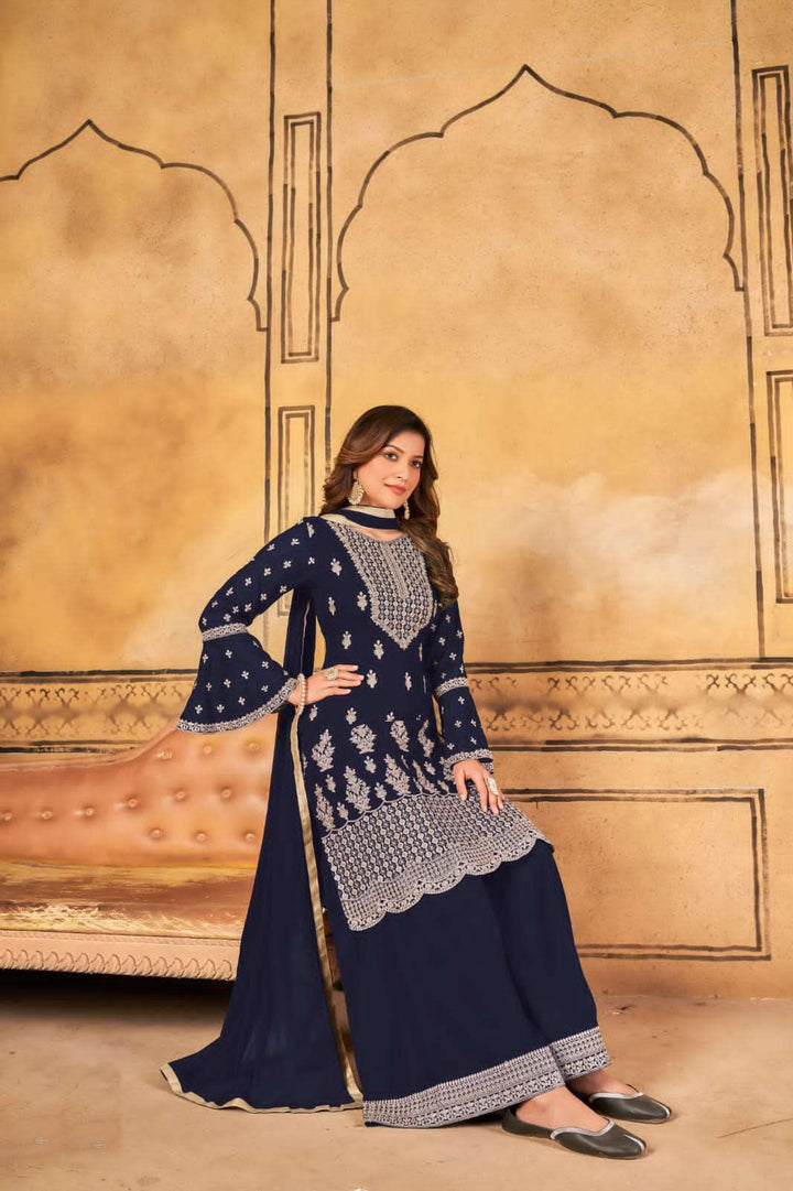 Captivating Blue Salwar Suit Sharara Type