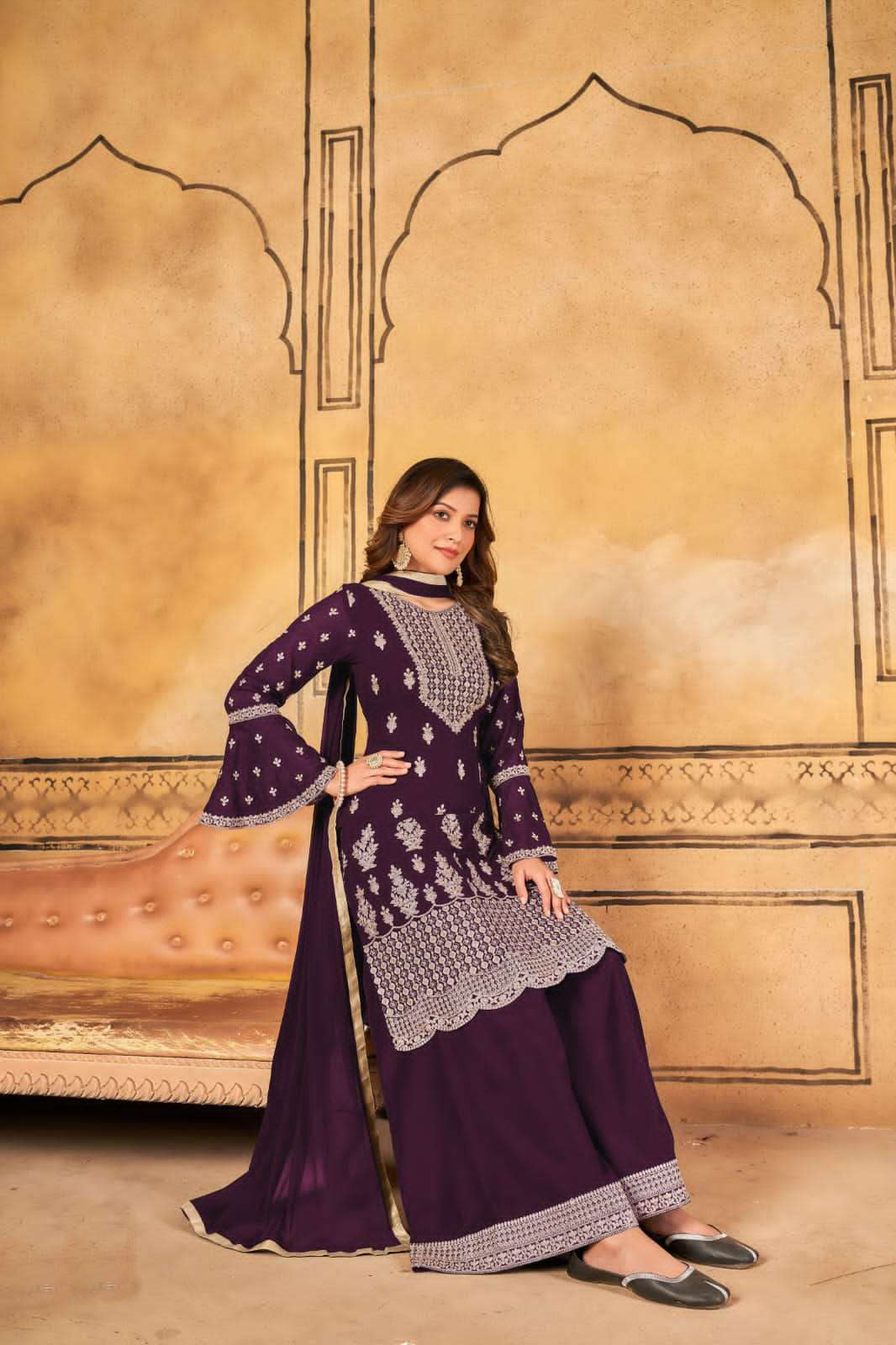 Elegant Purple Salwar Suit Sharara Type