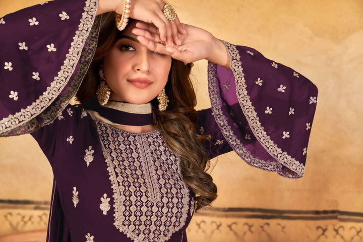 Elegant Purple Salwar Suit Sharara Type