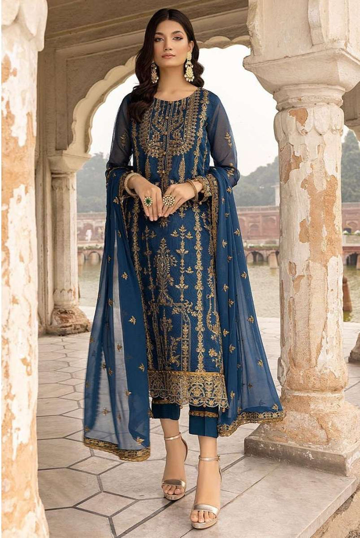 Designer Blue Faux Georgette Sequence Work Salwar Kameez