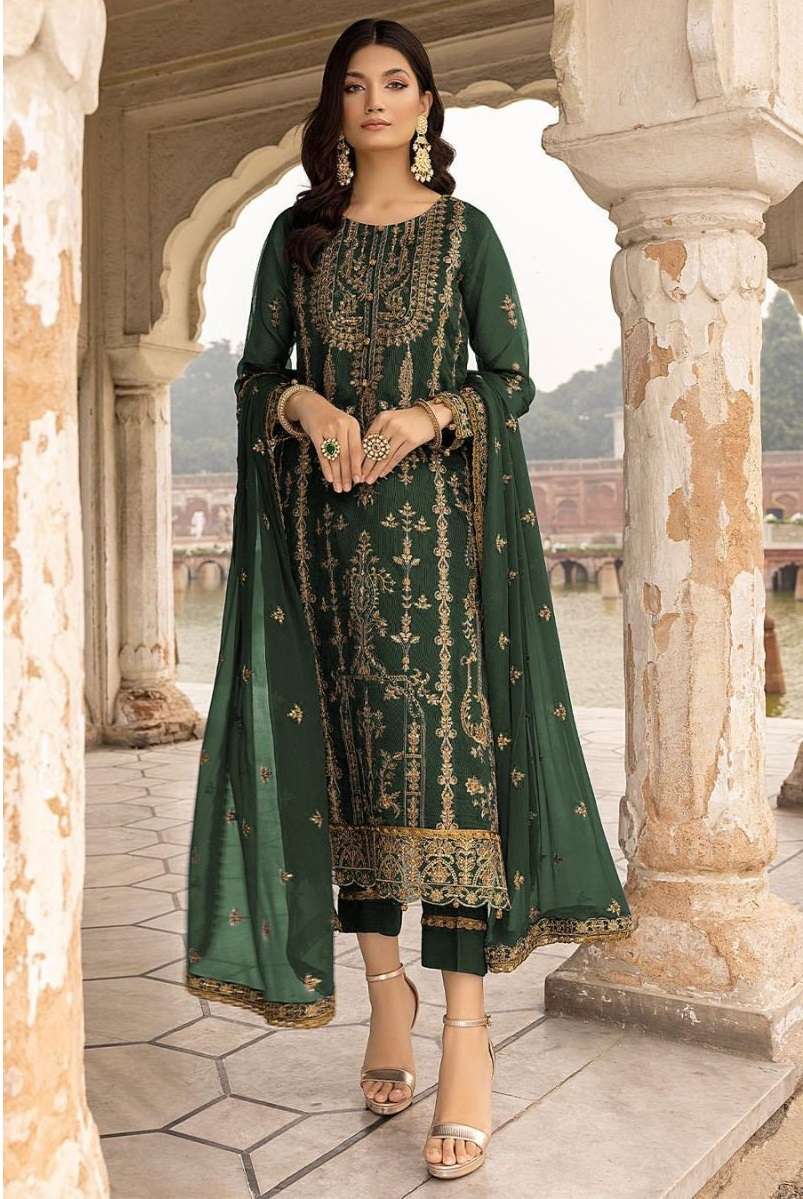 Enchanting Mehndi Green Faux Georgette Salwar Kameez