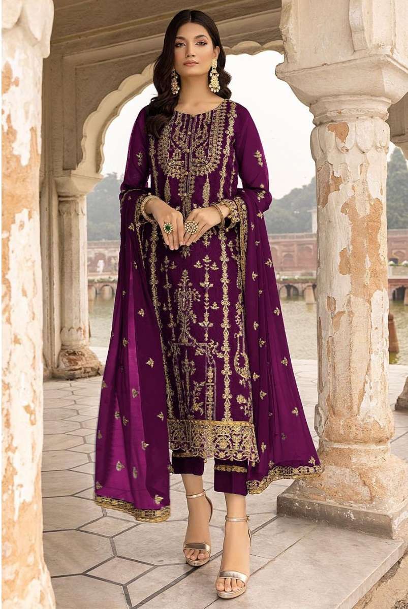 Regal Purple Faux Georgette Designer Salwar Kameez