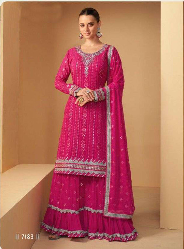 Glamorous Dark Pink Stitched Salwar Kameez with Intricate Embroidery