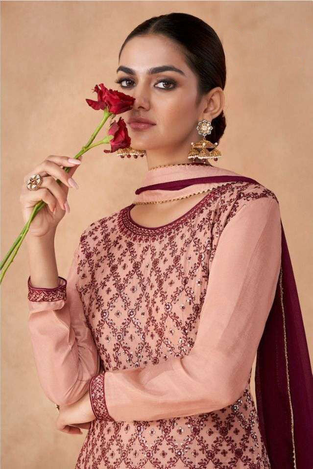 Regal Charm: Free Size Stitched Salwar Kameez in Ivory Purple