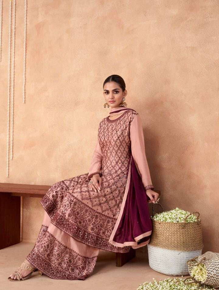 Regal Charm: Free Size Stitched Salwar Kameez in Ivory Purple